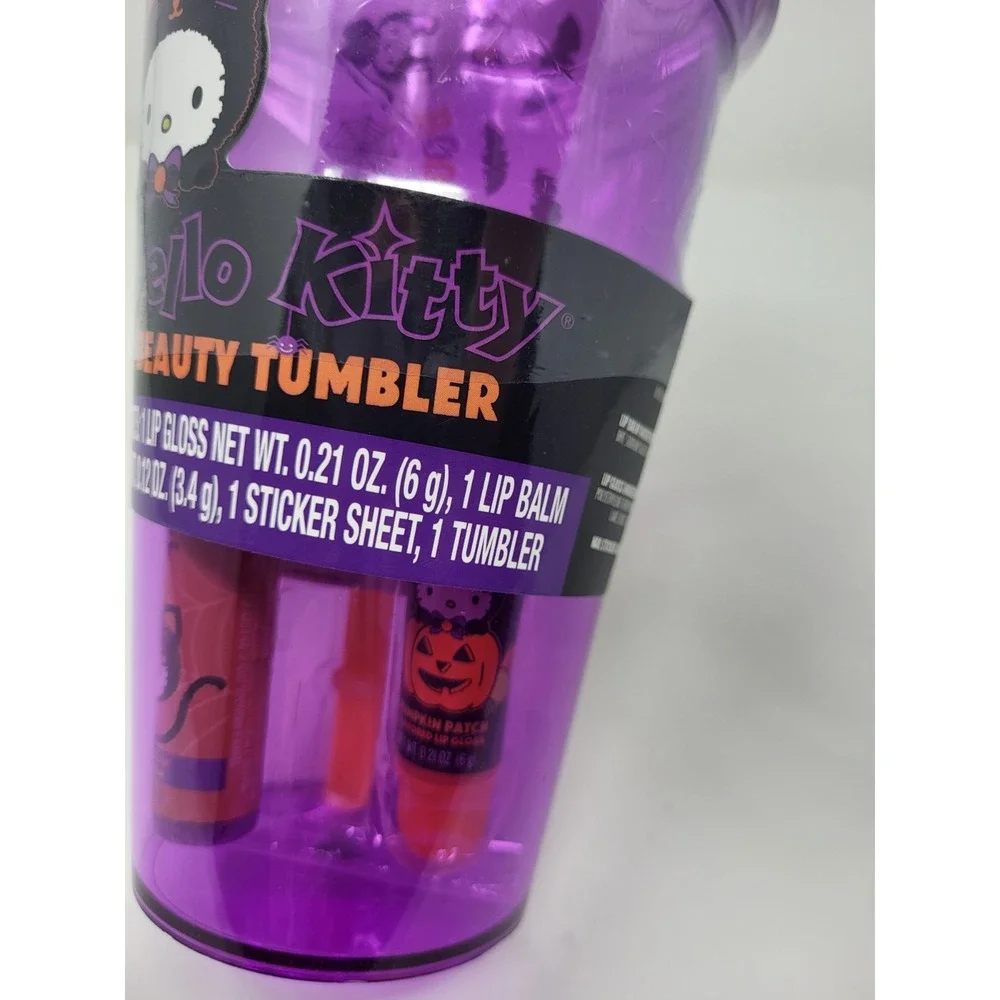 Hello Kitty 12 Oz Tumbler Halloween Theme Beauty Lip Gloss Purple with Straw New
